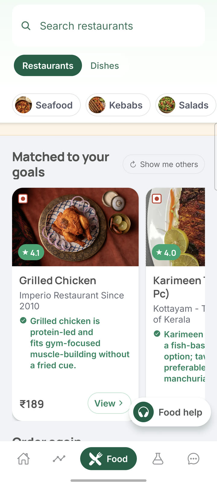 Restaurants matched to your goals